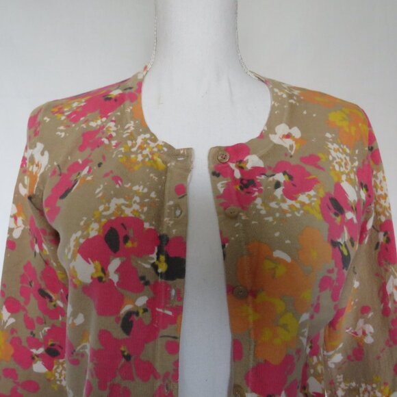 Merona Women’s Multicolor ¾” Long Sleeves Button Up Floral Cardigan M - Picture 3 of 10